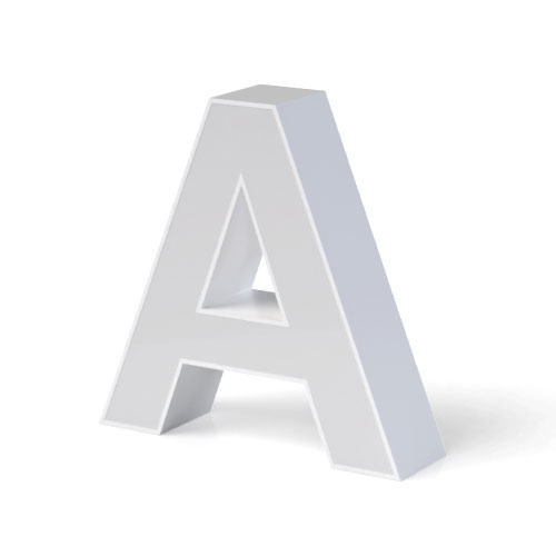 Litera LED, ( A ) mare, volumetrica, decorativa, 3D, luminoasa, seria pentru perete, 200mm, 6500K, abcMIX, L3550