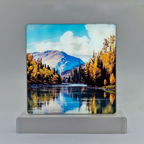 Lampa de veghe reincarcabila, obiect decorativ LED luminos seria magnetic baza peisaj natura patrat, 135x140mm, 6500K, abcMIX, K1349